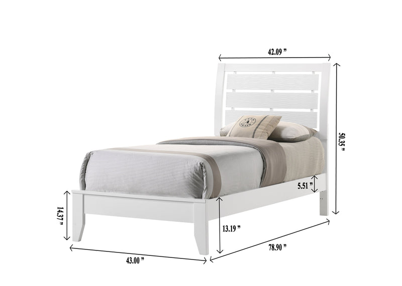 1pc Twin Size White Finish Panel Bed Geometric Design Frame Softly Curved Headboard Wooden Youth Bedroom Furniture