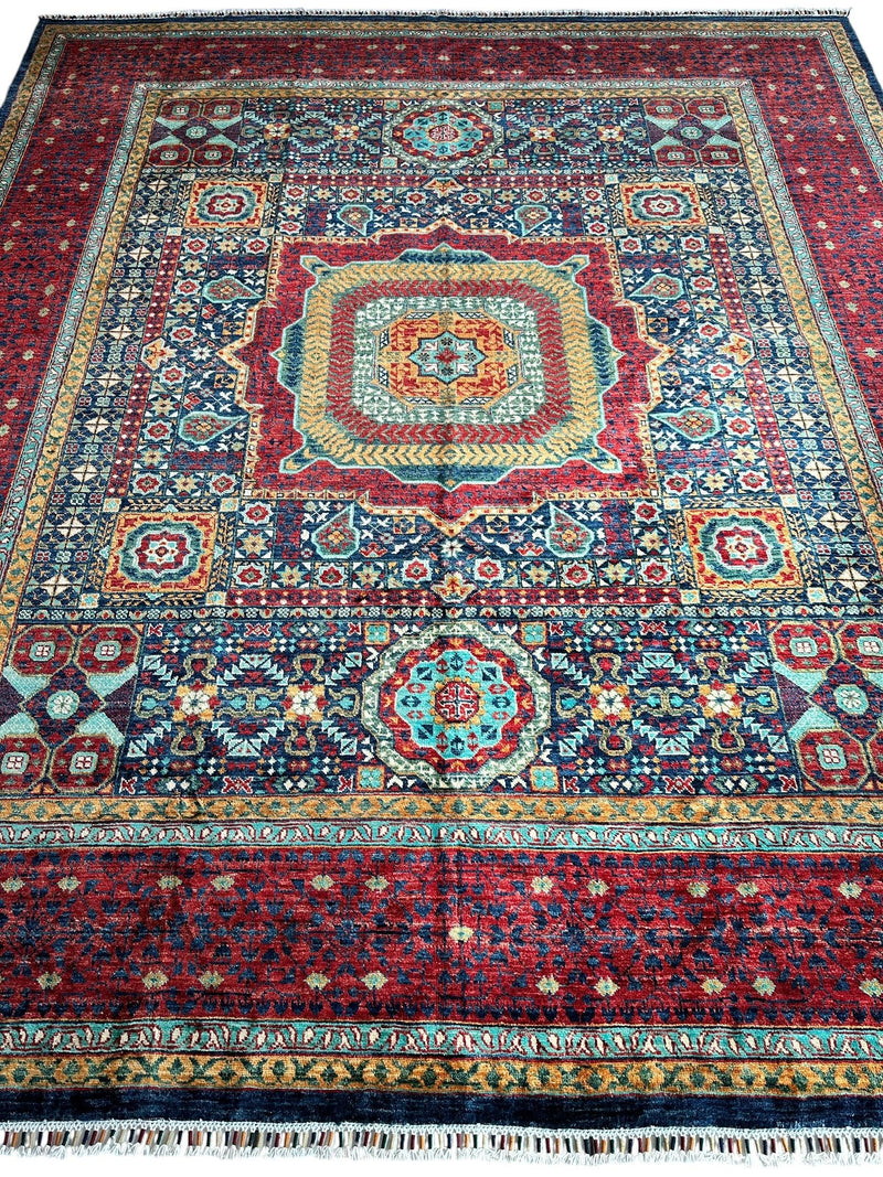 Hand-Knotted Mamluk Wool Rug – 8'4" x 9'9" – Intricate Geometric Masterpiece