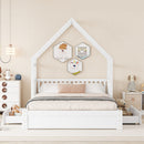 House Style Platform Bed With Guardrail And 2 Drawers