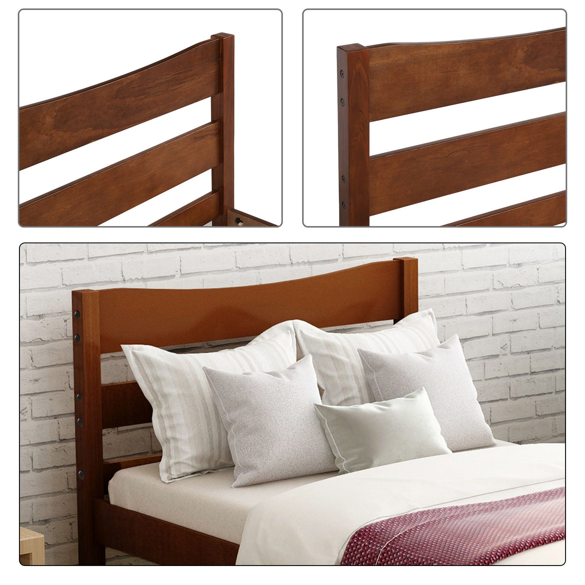 Twin Size Platform Bed With Headboard And Wooden Slat Support, photo 3 of 7