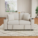 Modern 2 Seater Loveseat Sofa With Pull-Out Bed, Fabric, Built-In USB Ports & Cup Holders by Unique Piece Furniture