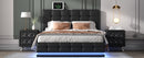 3-Pieces Bedroom Sets,Queen Size Upholstered Bed with LED Lights,Hydraulic Storage System and USB Charging Station, Two Nightstands with Crystal Decoration,Black