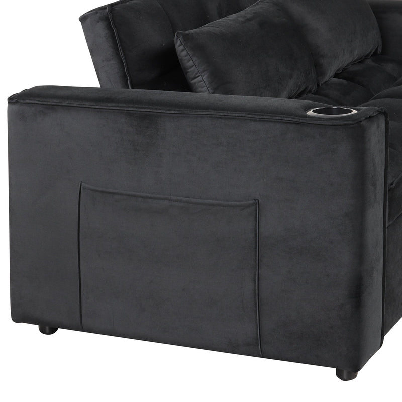 55.3" 4-1 Multi-functional Sofa Bed with Cup Holder and USB Port for Living Room or Apartments Black