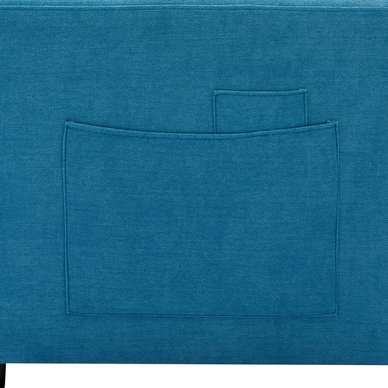 59.4" Loveseat Sofa with Pull-Out Bed Modern Upholstered Couch with Side Pocket for Living Room Office, Blue