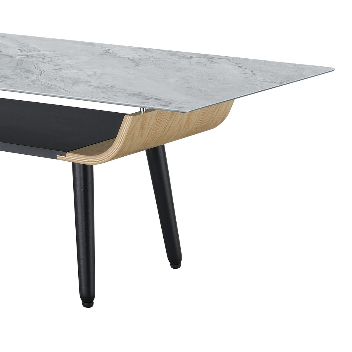 Landon - Coffee Table With Glass Marble Texture Top And Bent Wood Design, photo 8 of 15