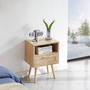 15.75" Rattan End Table With Drawer And Solid Wood Legs, Modern Nightstand, Side Table For Living Room, Bedroom by Unique Piece Furniture