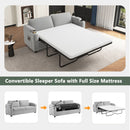 Sleeper Sofa Loveseat Sofa With Full Size Mattress, 2 USB Ports, 2 Cup Holders, 2 Side Pockets And Phone Holder