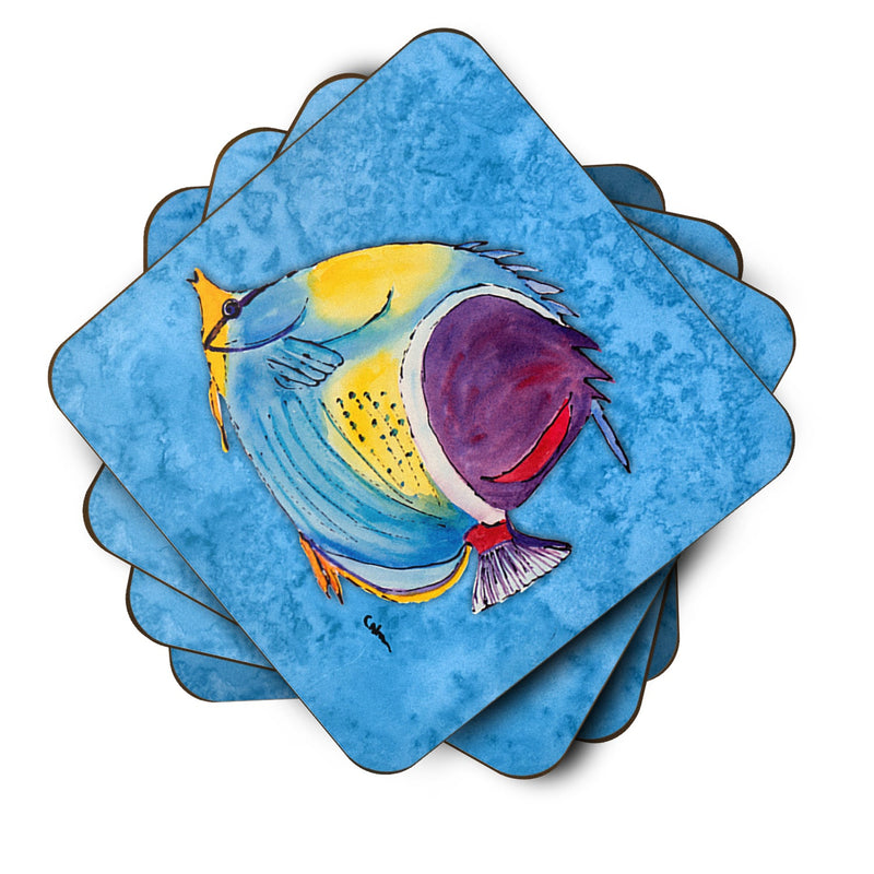 Set of 4 Fish  Tropical on Blue Foam Coasters