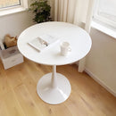 31.5" round dining table set for 2 and 2 pieces Upholstered Chairs for Four Person, MDF Table-top, Off White Faux Fur with White table Leg for Kitchen, Reception Room