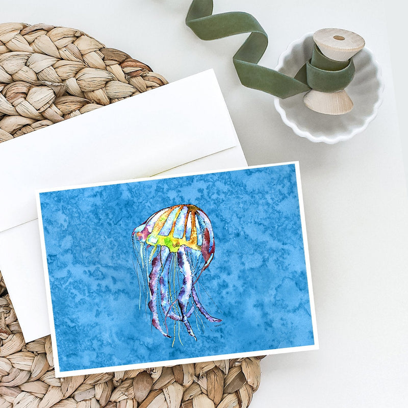 Jelly Fish on Blue Greeting Cards and Envelopes Pack of 8