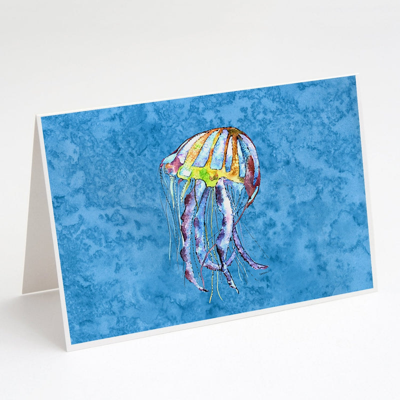 Jelly Fish on Blue Greeting Cards and Envelopes Pack of 8