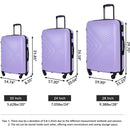 3 Piece Luggage Sets ABS Lightweight Suitcase with Two Hooks, Spinner Wheels, TSA Lock, (20/24/28), LIGHT PURPLE