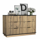 Modern 6 Drawer Cabinet With Metal Rounded Corners And Exquisite Handles Multi Functional Storage - Natural Wood by HouseOfZazla