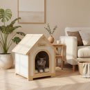 Indoor Dog House With Cushion Pet House For Small Dogs & Cats - Creamy White / Light Yellow by HouseOfZazla