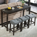 4 Piece Bar Table Set with Power Outlet, Bar Table Set with Chairs, Sofa Bar Table with Stools, Behind Couch Table with 3 Padded Stools, for Living Room, Dining room, Dark Gray by Montret