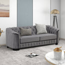82" Mid Century Modern Sofa with Rubber Wood Legs, Velvet Upholstered Sofa Couch, Sofa with Thick Removable Seat Cushion, 3 Seater Sofa Couch for Living Room, Gray