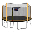14Ft Powder Coated Advanced Trampoline With Basketball Hoop Inflator And Ladder (Outer Safety Enclosure) - Orange by HouseOfZazla