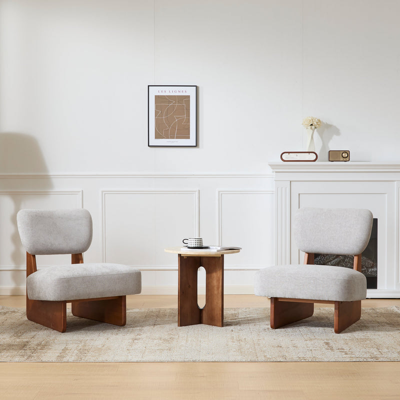 [Set of 2] Modern Lounge Chair with Polyester Upholstery, Sturdy Wood Base With Walnut Finish, Minimalist and Stylish Accent Seating for Living Room, Bedroom, or Office