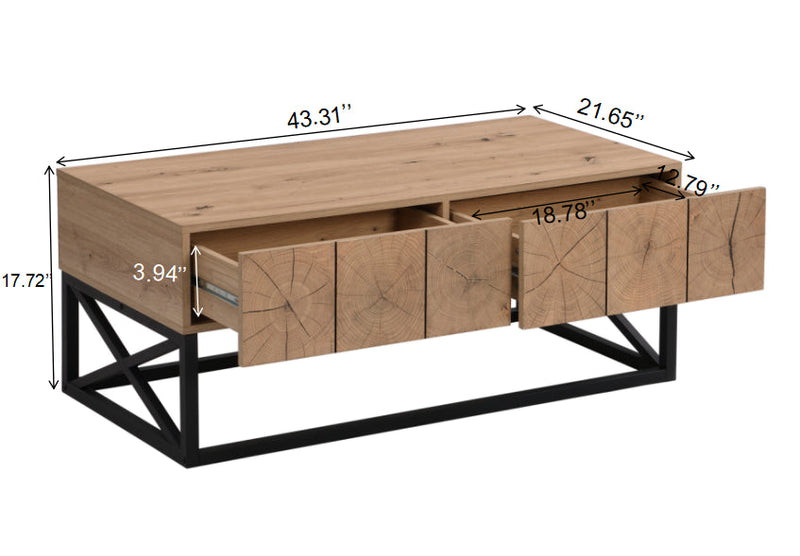 43.31" Luxury Coffee Table with Two Drawers, Industrial Coffee Table for Living Room, Bedroom & Office