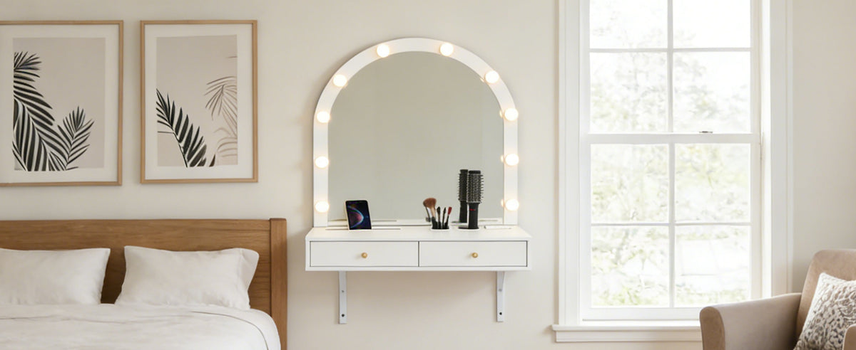 Floating Makeup Vanity Desk with Mirror & 3-Color Lights, photo 9 of 10