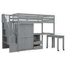 Loft Bed With Stairs, Bookshelf, Drawers, Desk & Wardrobe, Space Saving Multifunctional Furniture
