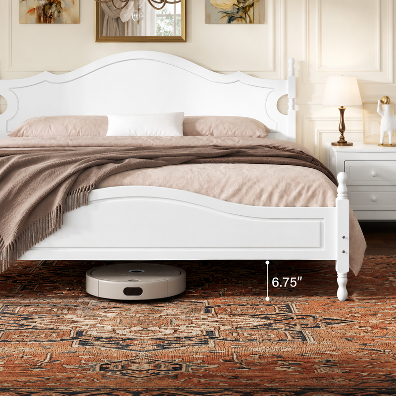 King Bed Frame with Headboard, Retro Style Wooden Platform Bed, photo 4 of 10