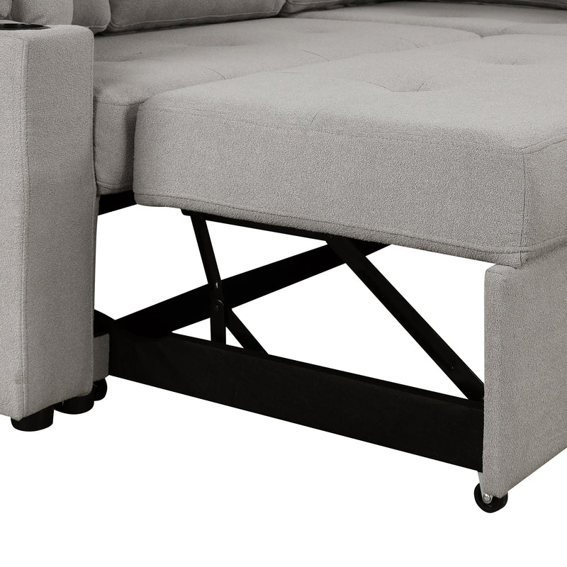 87.4" L-shape Sofa Bed Pull-out Sleeper Sofa with Wheels, USB Ports, Power Sockets for Living Room, Grey