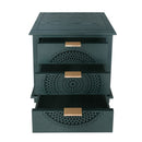 Hollow Carved 3 Drawer Dresser With Metal Handles, Storage Chest For Living Room Or Bedroom - Blackish Green by HouseOfZazla