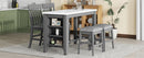 5-piece Counter Height Dining Table Set with Built-in Storage Shelves,Grey