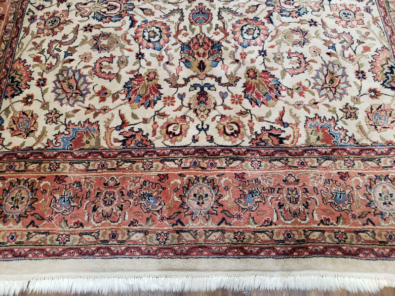 6x9 Top Quality Handmade Wool Area Rug Floral Allover Carpet Veg Dyes Beige