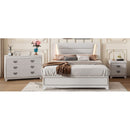 3-Pieces Bedroom Sets Queen Size Upholstered Bed with LED Lights, Nightstands and Dresser with Metal Handles and Sparkling Shiny Decoration, White