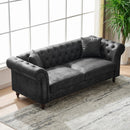 Chesterfield Sofa, High Tech Fabric Roll Armrest, 3 Seater Mid Century Modern Couch - Black by HouseOfZazla