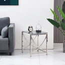 3 Pieces Silver Square Nesting Glass End Tables- Small Coffee Table Set- Stainless Steel Small Coffee Tables with Dark Gray Tempered Glass- 18" Modern Minimalist Side Table for Living Room (Curve)