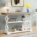 Console Sofa Table With 3 Shelves, Floral Carved Accent - Gray / White by HouseOfZazla