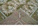 8.6x10 Hand Knotted Ivory and Green Floral Traditional Antique Style Wool Area Rug by The Rug Decor