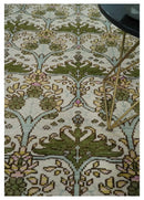 8.6x10 Hand Knotted Ivory and Green Floral Traditional Antique Style Wool Area Rug by The Rug Decor