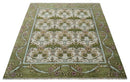 8.6x10 Hand Knotted Ivory and Green Floral Traditional Antique Style Wool Area Rug by The Rug Decor