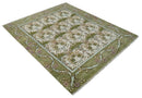 8.6x10 Hand Knotted Ivory and Green Floral Traditional Antique Style Wool Area Rug by The Rug Decor