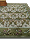 8.6x10 Hand Knotted Ivory and Green Floral Traditional Antique Style Wool Area Rug by The Rug Decor