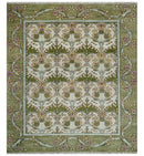 8.6x10 Hand Knotted Ivory and Green Floral Traditional Antique Style Wool Area Rug by The Rug Decor