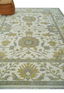 8.6x10 Ivory, Beige and Charcoal Hand Knotted Heriz Serapi Floral Area Rug | TRDCP1186810