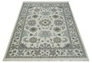 8.6x12 Traditional Ivory and Taupe Antique Style Hand knotted Traditional Wool Area Rug | AC408612