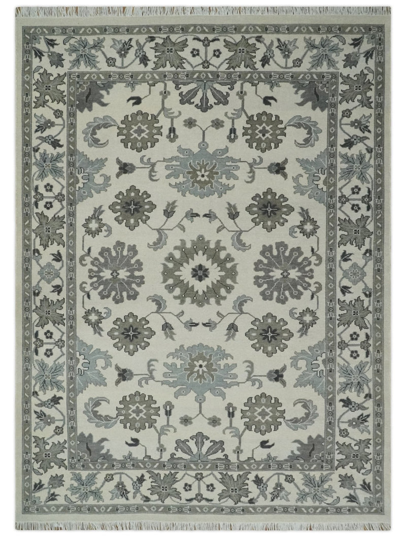 8.6x12 Traditional Ivory and Taupe Antique Style Hand knotted Traditional Wool Area Rug | AC408612