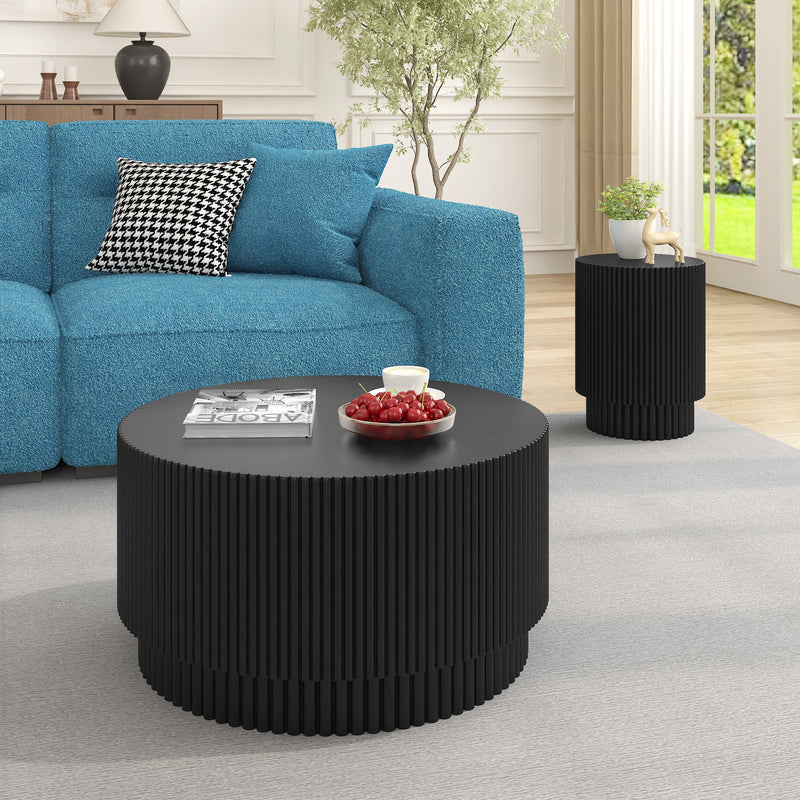 Walker Edison - 15.72-inch H-barrel coffee table, Nordic style, simple design, suitable for indoor and outdoor use, magnesium oxide material, suitable for living room, bedroom or garden sofa