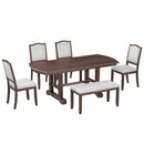 6 Piece Extendable Dining Table Set, Wood Table With Removable Leaf, 4 Upholstered Chairs And Bench - Cherry by HouseOfZazla