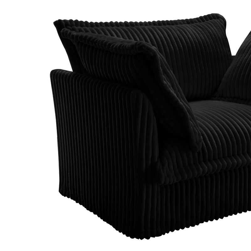 L-Shaped Slipcovered Sectional Sofa Couch, Comfy Deep Seat Cloud Couch with Convertible Ottoman & 2 Big Pillows, Modern Oversized 3 Seater Slipcovered Sofa Set for Living Room Office, Black Corduroy
