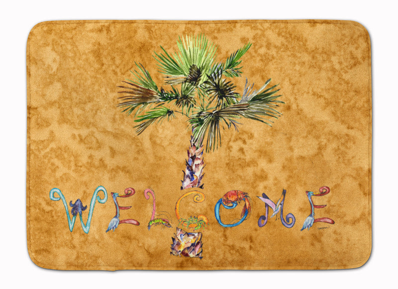 Welcome Palm Tree on Gold Machine Washable Memory Foam Mat 8709RUG