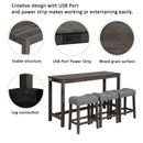 4 Piece Bar Table Set With Power Outlet, 3 Padded Stools