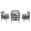 4 Pieces Rattan Wicker Chairs With Tempered Glass Table And Cushions by HouseOfZazla