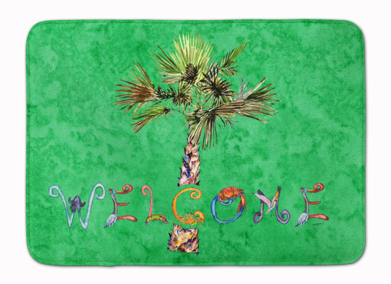 Welcome Palm Tree on Green Machine Washable Memory Foam Mat 8710RUG